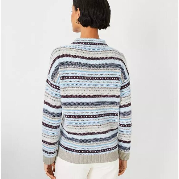 Ann Taylor Sparkle Fair Isle Funnel Neck Sweater Eyelash Fabric Size Large - Picture 6 of 12